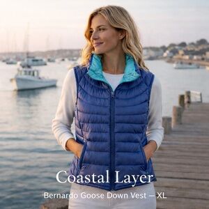 Bernardo Goose Down Puffer Vest XL Blue Lightweight Quilted